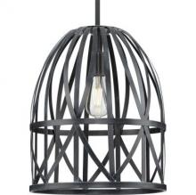  P500343-187 - Chastain Collection One-Light Textured Black Cerused Black Oak Basket Farmhouse Pendant Light