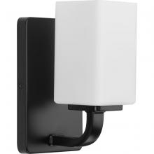  P300368-31M - Cowan Collection One-Light Modern Matte Black Etched Opal Glass Bath Vanity Light