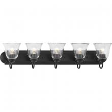  P300393-31M - Five-Light Matte Black Transitional Bath and Vanity Light with Clear Glass for Bathroom