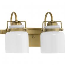  P300439-163 - Fessler Collection Two-Light Vintage Brass Opal Glass Farmhouse Bath Light