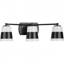  P300444-31M - Haven Collection Three-Light Matte Black Opal Glass Luxe Industrial Bath Light