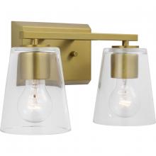  P300458-191 - Vertex Collection Two-Light Brushed Gold Clear Glass Contemporary Bath Light