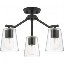  P400340-31M - Vertex Collection Three-Light Matte Black Clear Glass Contemporary Convertible Chandelier