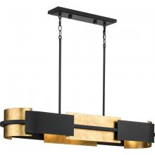  P400352-031 - Lowery Collection Four-Light Textured Black Industrial Luxe Linear Chandelier with Distressed Gold L