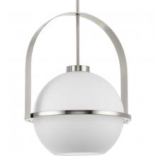  P500359-009 - Delayne Collection One-Light Mid-Century Modern Brushed Nickel Etched Opal Glass Pendant Light