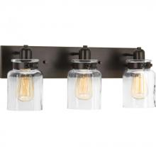  P300047-020 - Calhoun Collection Three-Light Antique Bronze Clear Glass Farmhouse Bath Vanity Light