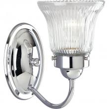  P3287-15 - Fluted Glass Collection One-Light Polished Chrome Clear Prismatic Glass Traditional Bath Vanity Ligh