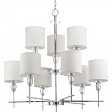  P4142-15 - Status Collection Nine-Light Polished Chrome Off-White Textured Linen Shade Coastal Chandelier Light