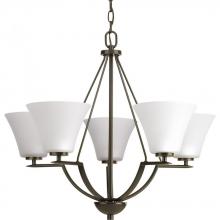  P4623-20W - Bravo Collection Five-Light Antique Bronze Etched Glass Modern Chandelier Light