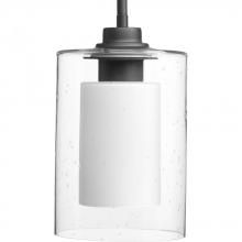  P500018-143 - Double Glass One-Light Graphite Etched White Inside/Seeded Glass Outside Glass Farmhouse Pendant Lig