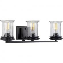  P300274-031 - Winslett Collection Three-Light Matte Black Clear Seeded Glass Coastal Bath Vanity Light