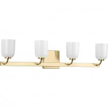  P300283-012 - Moore Collection Four-Light Satin Brass White Opal Glass Luxe Bath Vanity Light