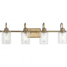  P300323-163 - Aiken Collection Four-Light Vintage Style Brass Clear Glass Farmhouse Style Bath Vanity Wall Light