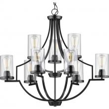  P400198-031 - Lassiter Collection Nine-Light Matte Black Clear Glass Modern Chandelier Light