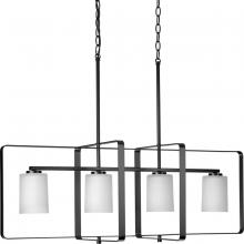  P400287-31M - League Collection Four-Light Matte Black and Etched Glass Modern Farmhouse Chandelier Light