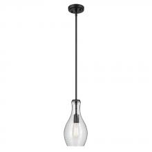  42456BKCS - Everly 13.75" 1-Light Bell Pendant with Clear Seeded Glass in Black