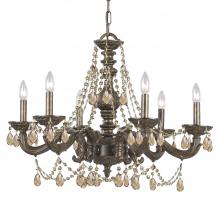  5026-VB-GT-MWP - Paris Market 6 Light Golden Teak Hand Cut Crystal Venetian Bronze Chandelier