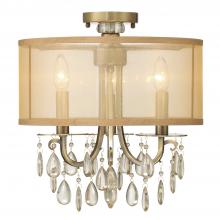  5623-AB_CEILING - Hampton 3 Light Antique Brass Etruscan Crystal Drum Shade Semi Flush Mount