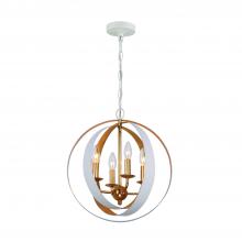  584-MT-GA - Luna 4 Light Matte White + Antique Gold Sphere Mini Chandelier