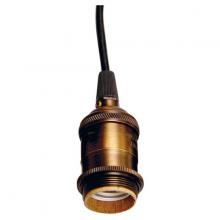  80/2269 - Medium base lampholder; 4pc. Solid brass; prewired; Uno ring; 6ft. 18/2 SVT Black Cord; Dark antique