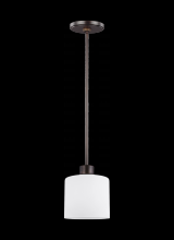  6128801EN3-710 - Canfield modern 1-light LED indoor dimmable ceiling hanging single pendant light in bronze finish wi