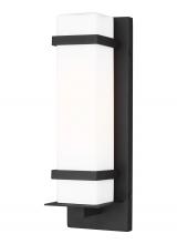  8520701EN3-12 - Alban modern 1-light LED outdoor exterior small square wall lantern sconce in black finish with etch