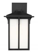  8652701EN3-12 - Tomek modern 1-light LED outdoor exterior medium wall lantern sconce in black finish with etched whi