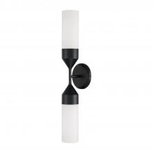  652421MB - 2-Light Cylindrical Sconce in Matte Black with Soft White Glass