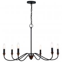  H0265 - Annabelle 30-in. 6 Light Chandelier Matte Black and Brushed Walnut