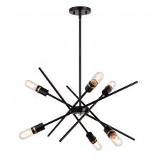  P0390 - Halsted 24.25-in 6 Light Pendant Black and Satin Brass