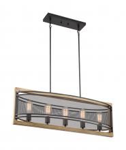  60/7265 - Atelier - 5 Light Island Pendant with- Black and Honey Wood Finish