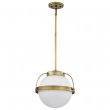  60/7784 - Lakeshore 1 Light Medium Pendant; Natural Brass Finish; White Opal Glass